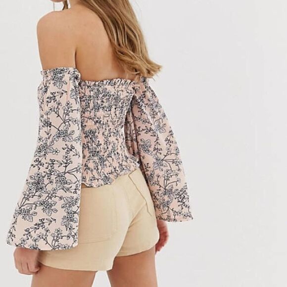 Parisian Sexy Floral Shirred Off Shoulder Top Size 14 - Picture 13 of 13